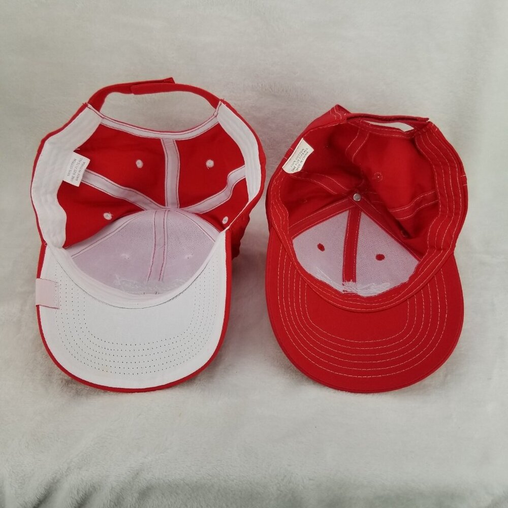 ✅Budweiser Bud Cap Red Embroidered Adj. Hook & Loop Baseball Hat Lot Of 2 OSFA - Picture 2 of 16